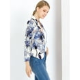 thumbnail image 4 of Chaqueta abierta de la chaqueta del traje de la cosecha del trabajo de la oficina del frente de las mujeres Blanco Azul-Floral XS, 4 of 6
