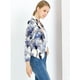 thumbnail image 4 of Chaqueta abierta de la chaqueta del traje de la cosecha del trabajo de la oficina del frente de las mujeres Blanco Azul-Floral M, 4 of 6