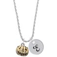 thumbnail image 1 of Delight Jewelry Goldtone 3-D Large Jack O' Lantern with Leaves Silvertone Script Initial Disc - E - Charm Necklace, 20"+3", 1 of 4