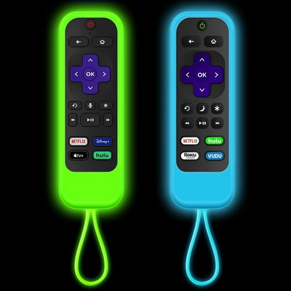 [2 Pack] Climberer silicone remotes cover case Compatible with TCL,Roku,Hisense remote | Roku Express 4K  2021 | Roku Streaming Stick /Stick 4K 2021(Luminous Green   Blue)