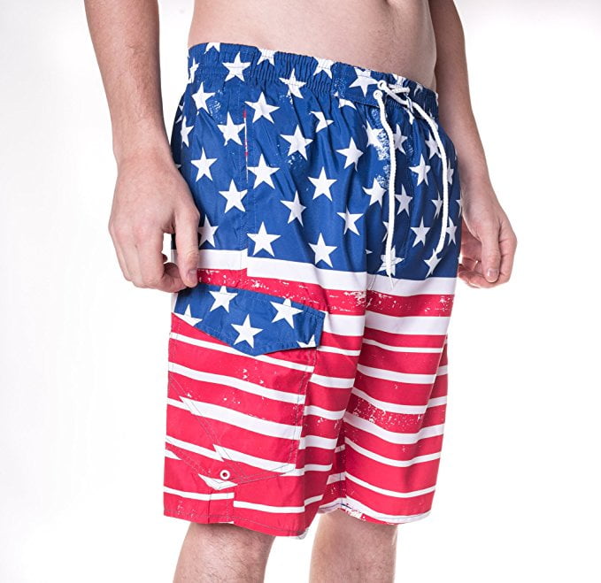 HZamora_H Men Bear Wearing American Flag Summer Breathable Quick-Drying Swim Trunks Beach Shorts Board Shorts