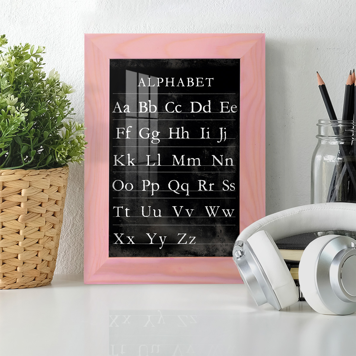 Alphabet Chart - Framed Print w/glass - Sunset Pink