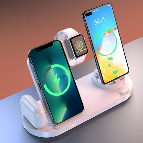 InsCrazy Wireless Charger 6 in 1 Charger Station /Android/Type-C Fast Wireless Charging Dock Stand for /Air-Pods Christmas Charging Folding Bracket