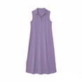thumbnail image 5 of Women's Summer Dresses Collared V Neck Sleeveless Sundress with Side Slit Casual Vacation Maxi Dress Purple L, 5 of 5