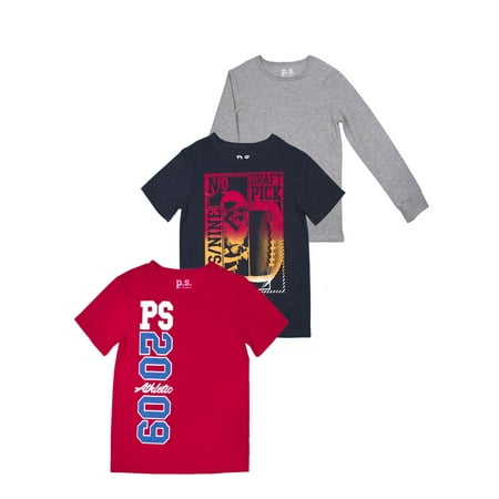 Short Sleeve Graphic T-Shirts with Long Sleeve Solid, Value, 3-Pack Set (Little Boys & Big Boys)