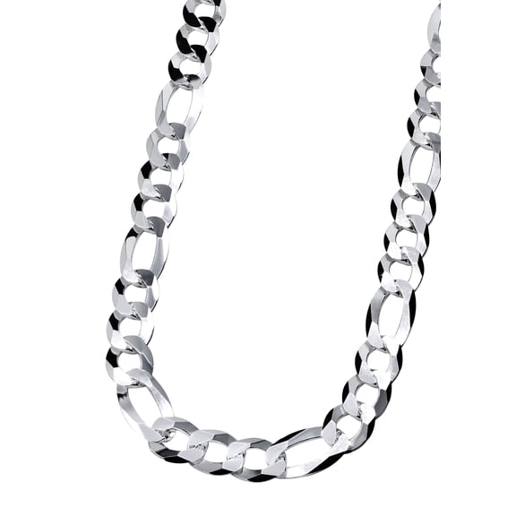 Mens White Gold Chain - Solid Figaro Chain - Silver / 10K / 14K