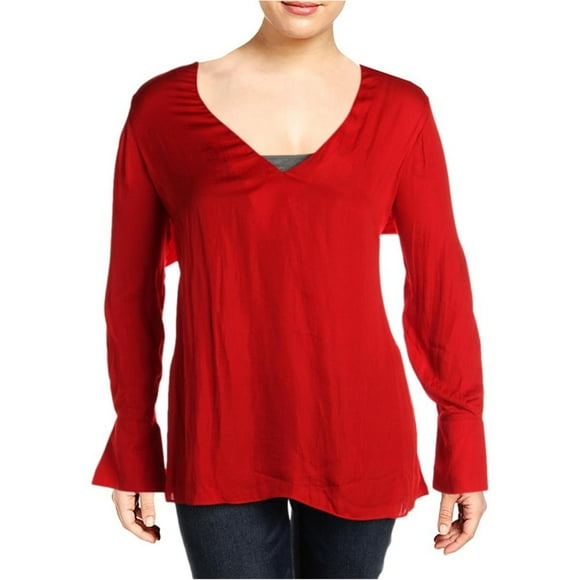 City Chic Womens Cuff Pullover Blouse, Red, Plus Size, XS/14W