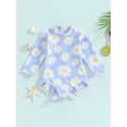 thumbnail image 3 of Aojekbee Baby Girl Swimsuit Long Sleeve Round Neck Flower Print Zip Up Bathing Suit Infant Toddler Beach Wear for Summer Spring, 3 of 10