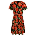 thumbnail image 5 of Red Poppies on Black Short Sleeve Dress Women Summer Evening Dresses Ladies Sundress, 5 of 7