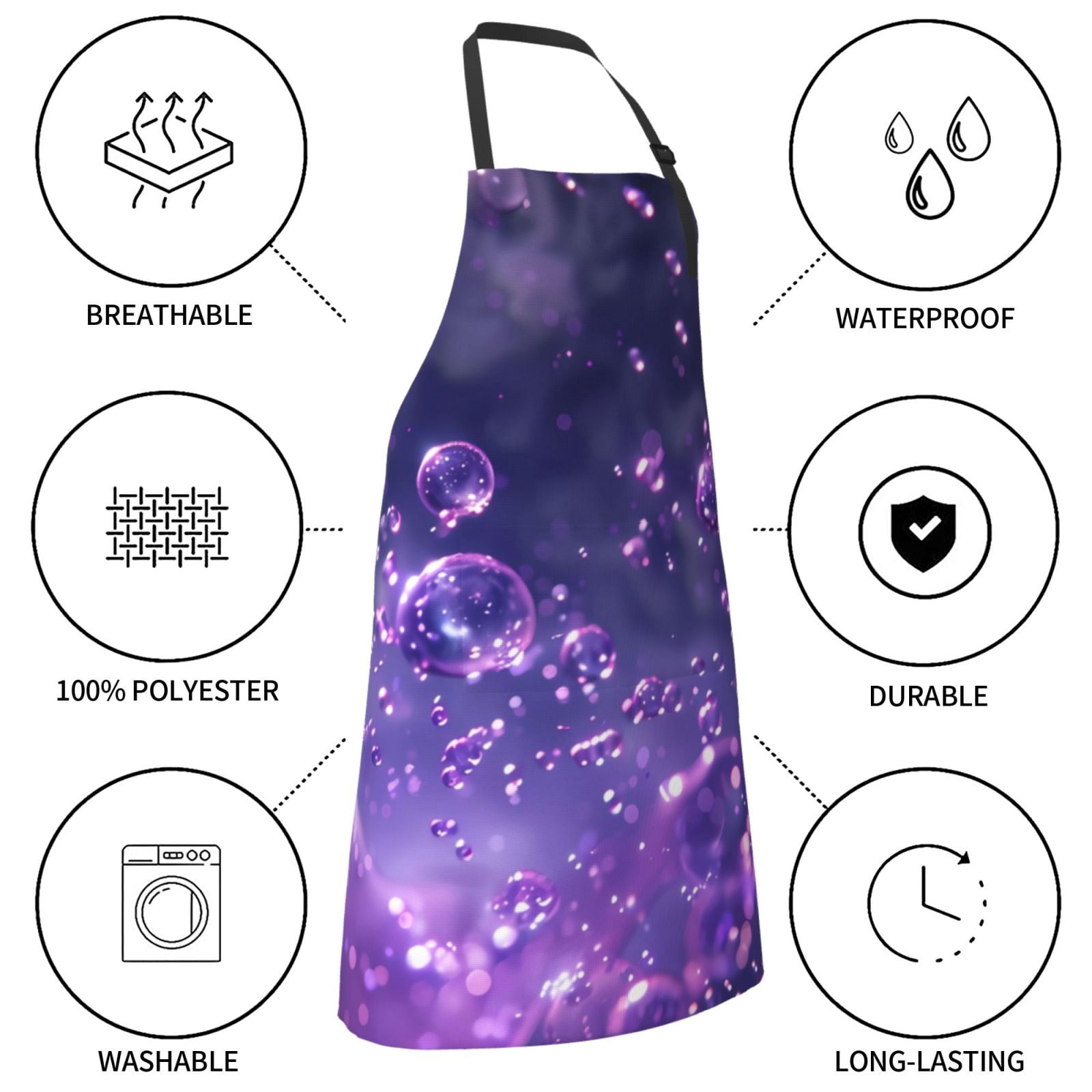 Picia Purple Bubble Abstract Art Waterproof Apron for Unisex Adult - Adjustable Bib Apron with Pockets, Ideal for Cooking, Gardening, Painting, and Household Chores