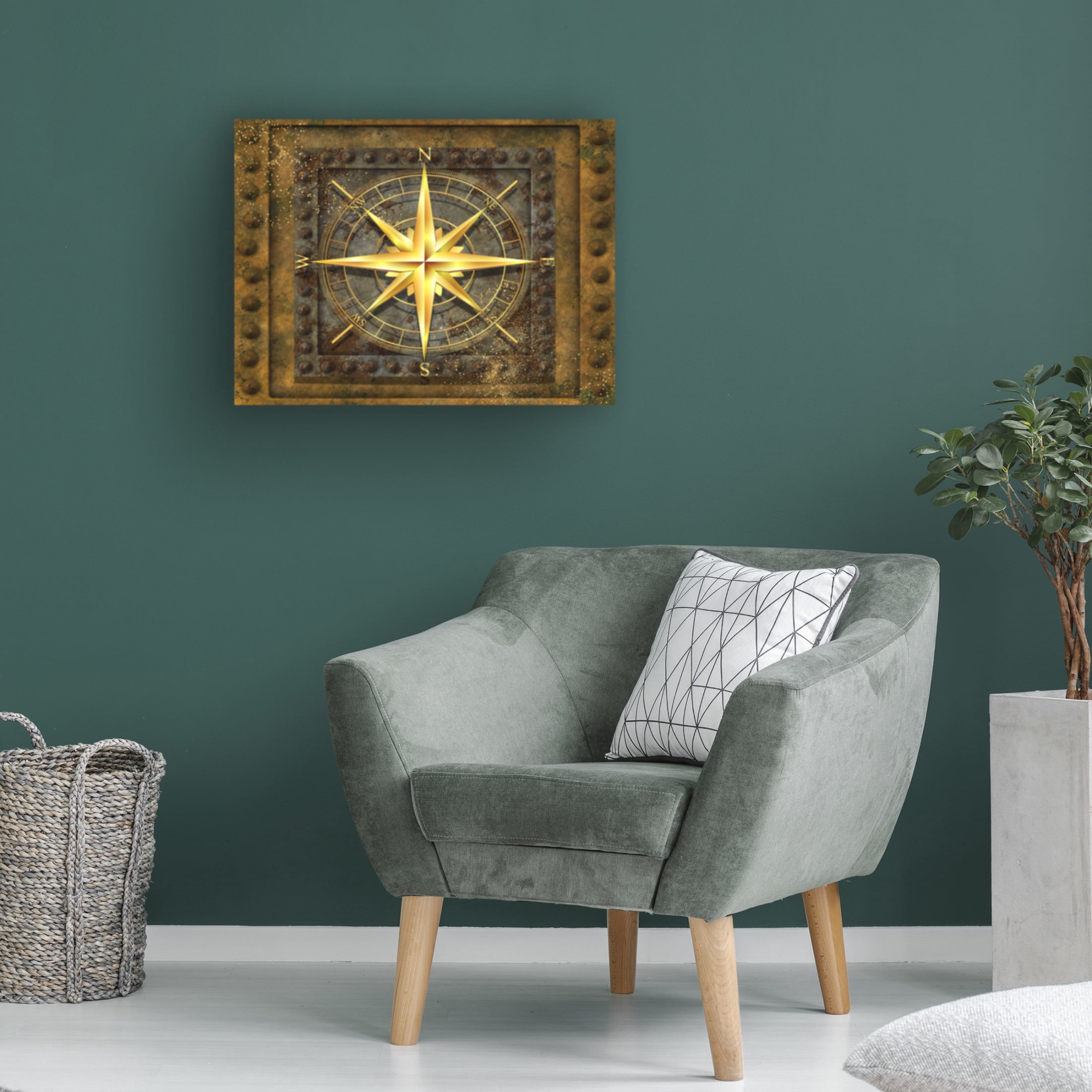 Canvas Wall Art - Tina Mitchell 'Steampunk Compass' Wall Art for Living Room, Bedroom, or Office Décor by Trademark Fine Art - 32 x 32 Inches