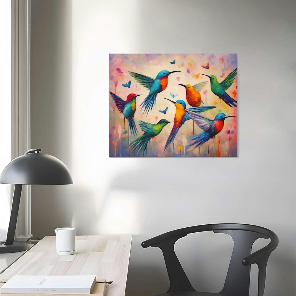 ARISTURING  Large Size Bird Canvas Wall Art Colorful Hummingbird Painting Picture Prints Modern Abstract Artwork for Living Room Kitchen Decorations Ready to Hang