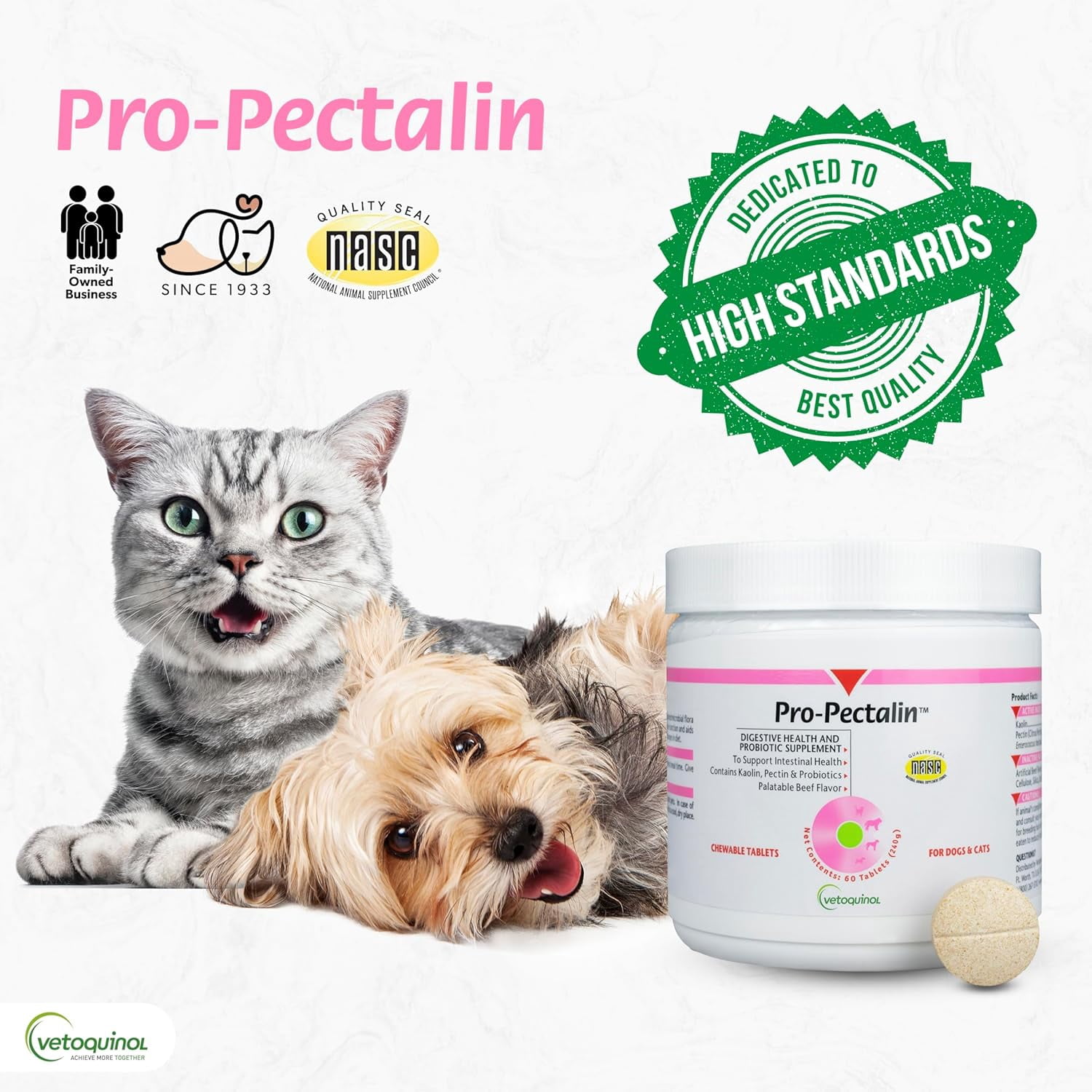 Vetoquinol Pro-Pectalin Chewable Tablets for Dogs & Cats with Kaolin and Pectin