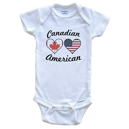 

Canadian American Flag Hearts Baby Bodysuit 6-9 Months White