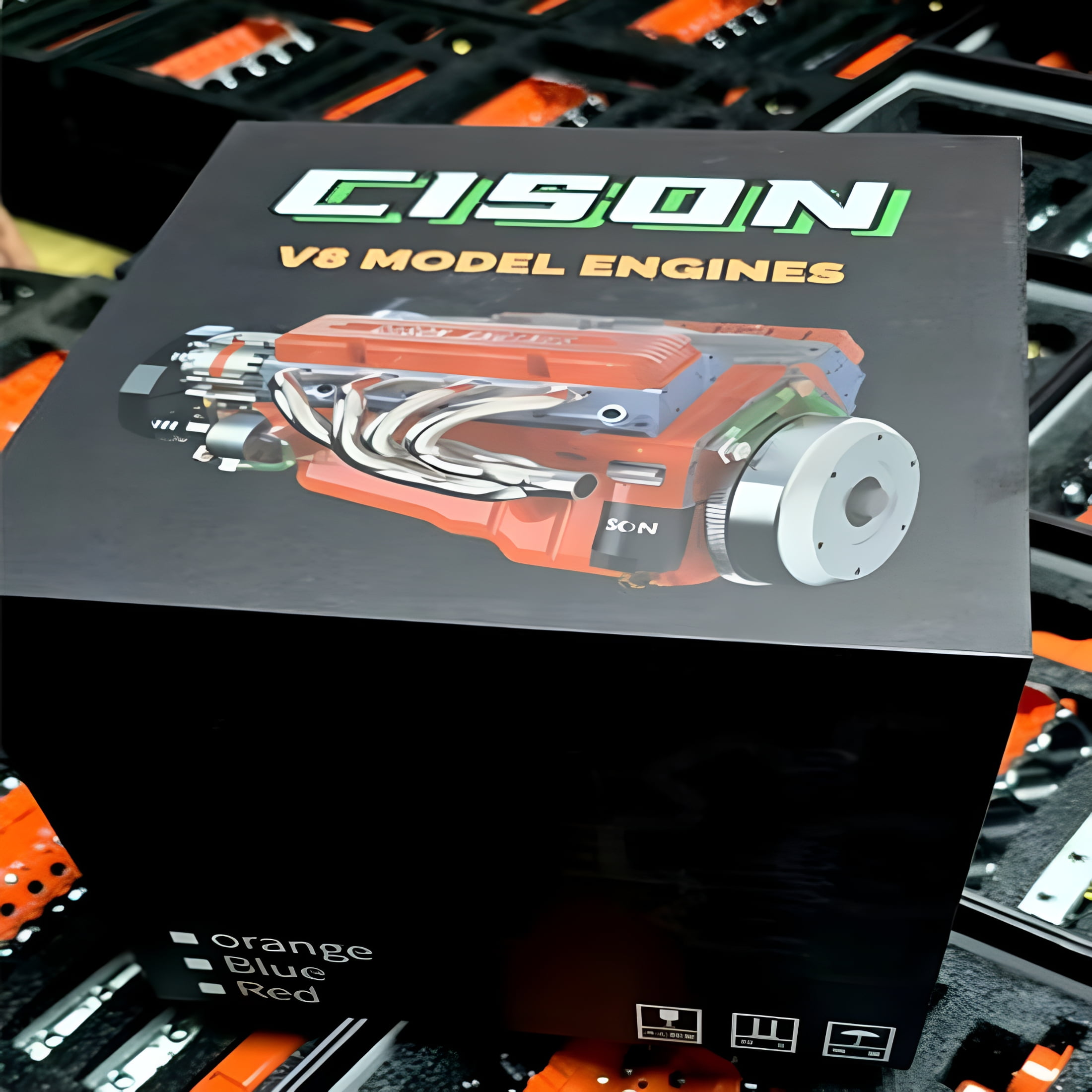 BESTSKY 89%-Gasoline OHV V8 Small-Block Engine Model Kits,V8 Engine Kit Gasoline,Build Your Own STEM V8 Model Engine for Adults,Mini V8 Model Engine Kit (Blue)