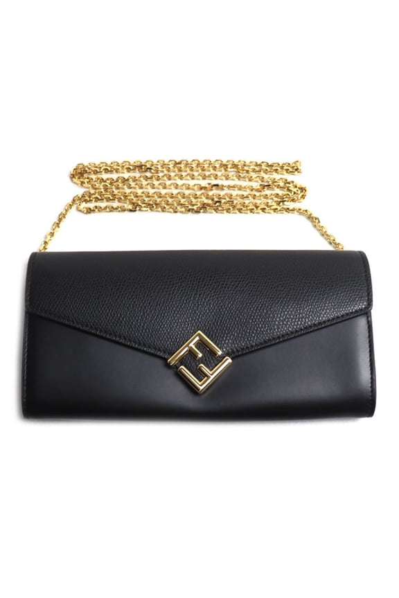 Pre-Owned FENDI FF Diamond Chain Wallet Long Black 8M0365ALV4F0KUR Women's