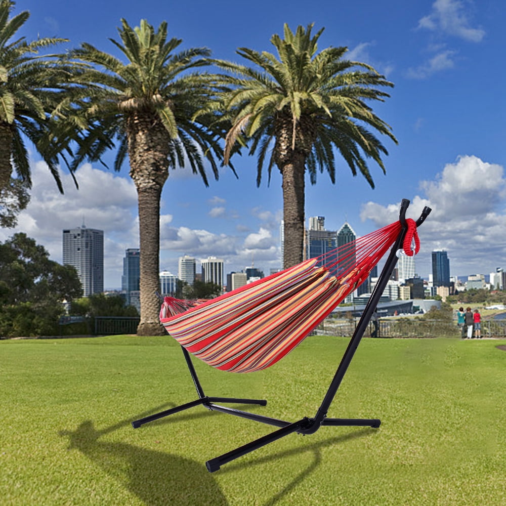 Portable Outdoor Polyester Hammock Set with Stand & Handbag 250LBS Weight Capacity Red Hammock for Camping Travel Beach Indoor Use