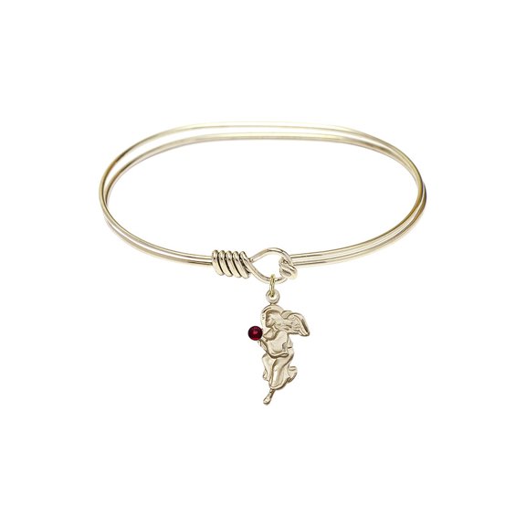 7 inch Oval Eye Hook Bangle Bracelet w/ Guardian Angel medal charm w/ January Red Swarovski Crystal