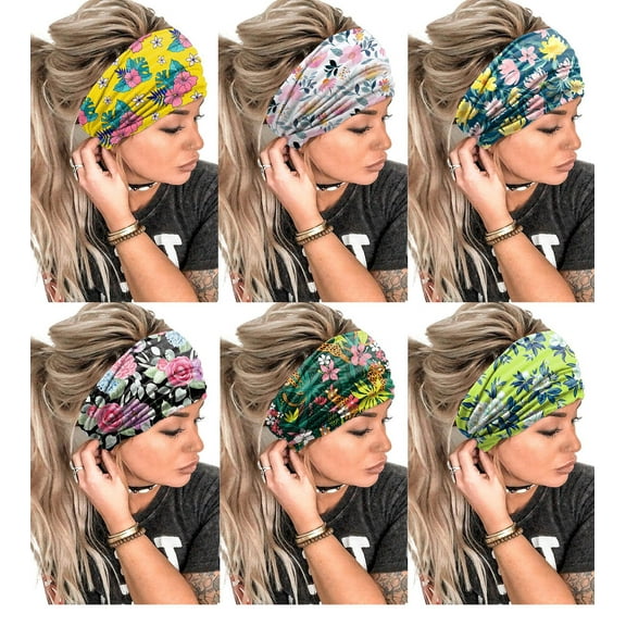 Dalrosia Boho Wide Headbands for Women Floral Print Twisted Womens Hair Bands Thick Elastic Non-Slip Head Bands for Women's Hair Yoga Makeup Exercise African Hair Wraps Accessories
