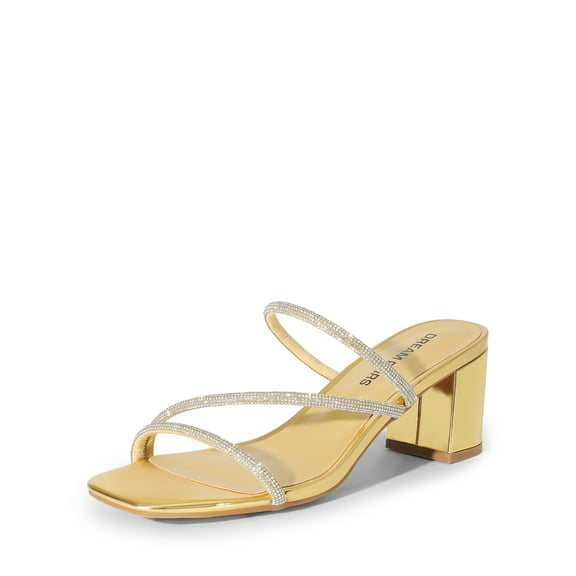 DREAM PAIRS Women's Strappy Heels Open Toe Low Chunky Heel Slip On Mules Square Block Sandals Dress Shoes