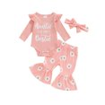 thumbnail image 2 of Aojekbee Baby Girls Fall Outfits Letter Print Long Sleeves Romper and Elastic Daisy Flared Pants Headband Set 3 Piece Clothes, 2 of 10