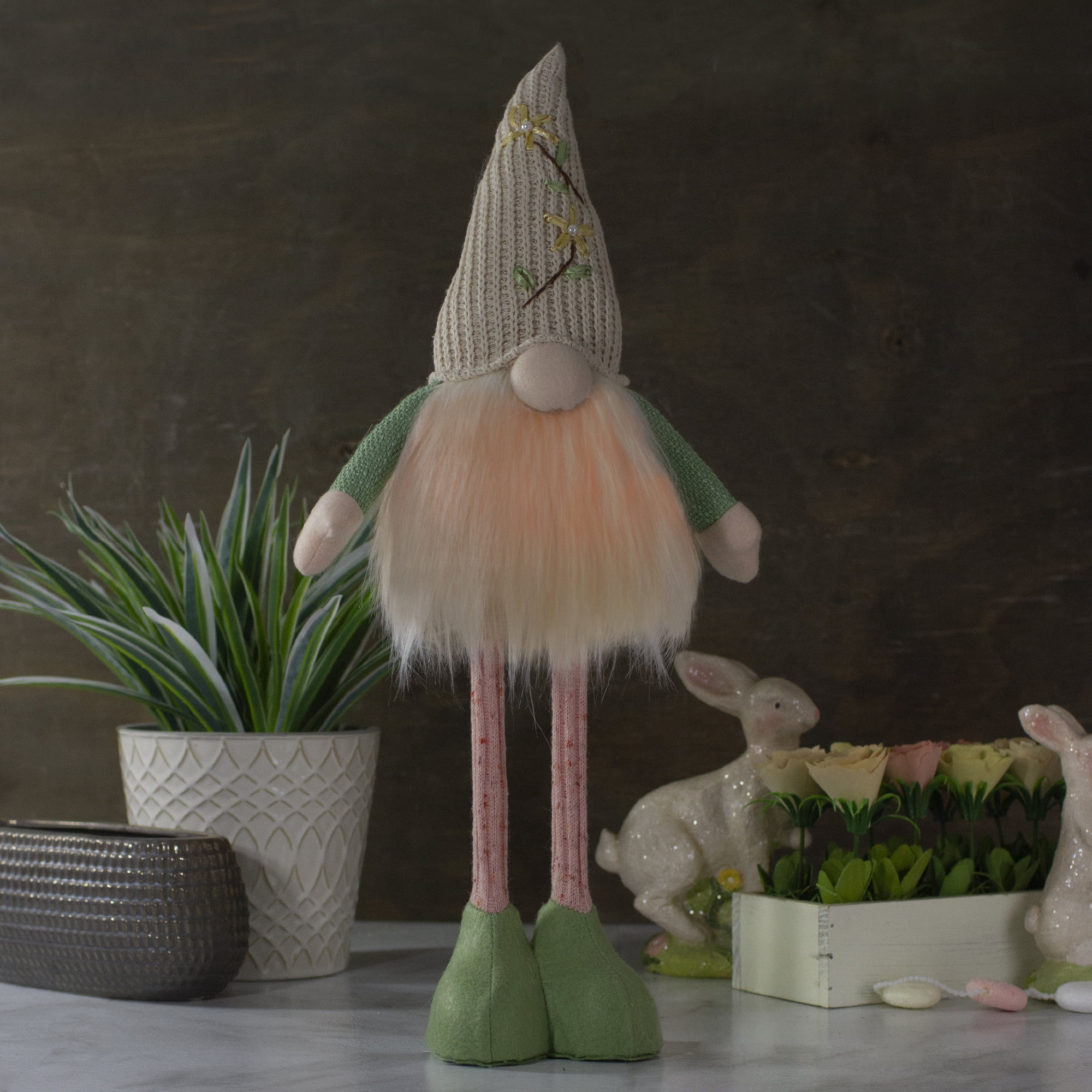 Northlight Lighted Spring Gnome Figure with Knitted Floral Hat - 22"
