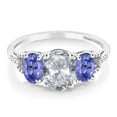 thumbnail image 2 of Gem Stone King 10K White Gold Diamond Accent Three-Stone Engagement Ring set with 2.25 Ct Oval White Topaz Blue Tanzanite (Size 5.5), 2 of 4