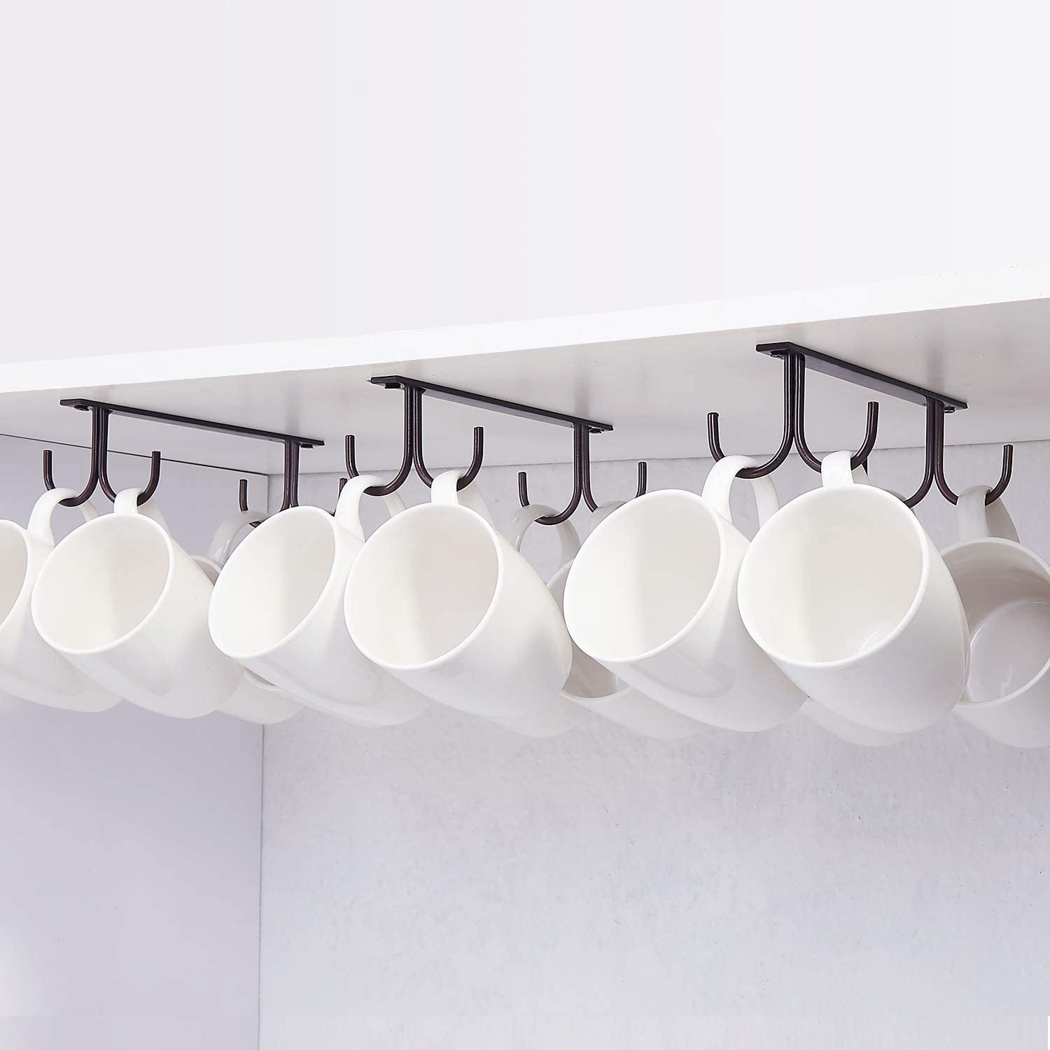 3Pcs Mug Rack Under Cabinet Coffee Cup Holder 12 Mugs Hooks Under Shelf Display Hanging Cups Drying Hook for Bar Kitchen Utensils Black Walmart