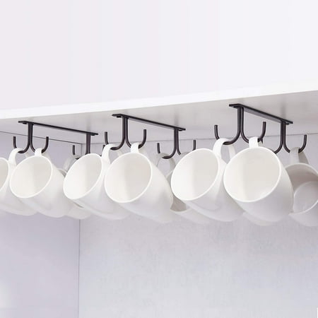 

3Pcs Mug Rack Under Cabinet - Coffee Cup Holder 12 Mugs Hooks Under Shelf Display Hanging Cups Drying Hook for Bar Kitchen Utensils Black