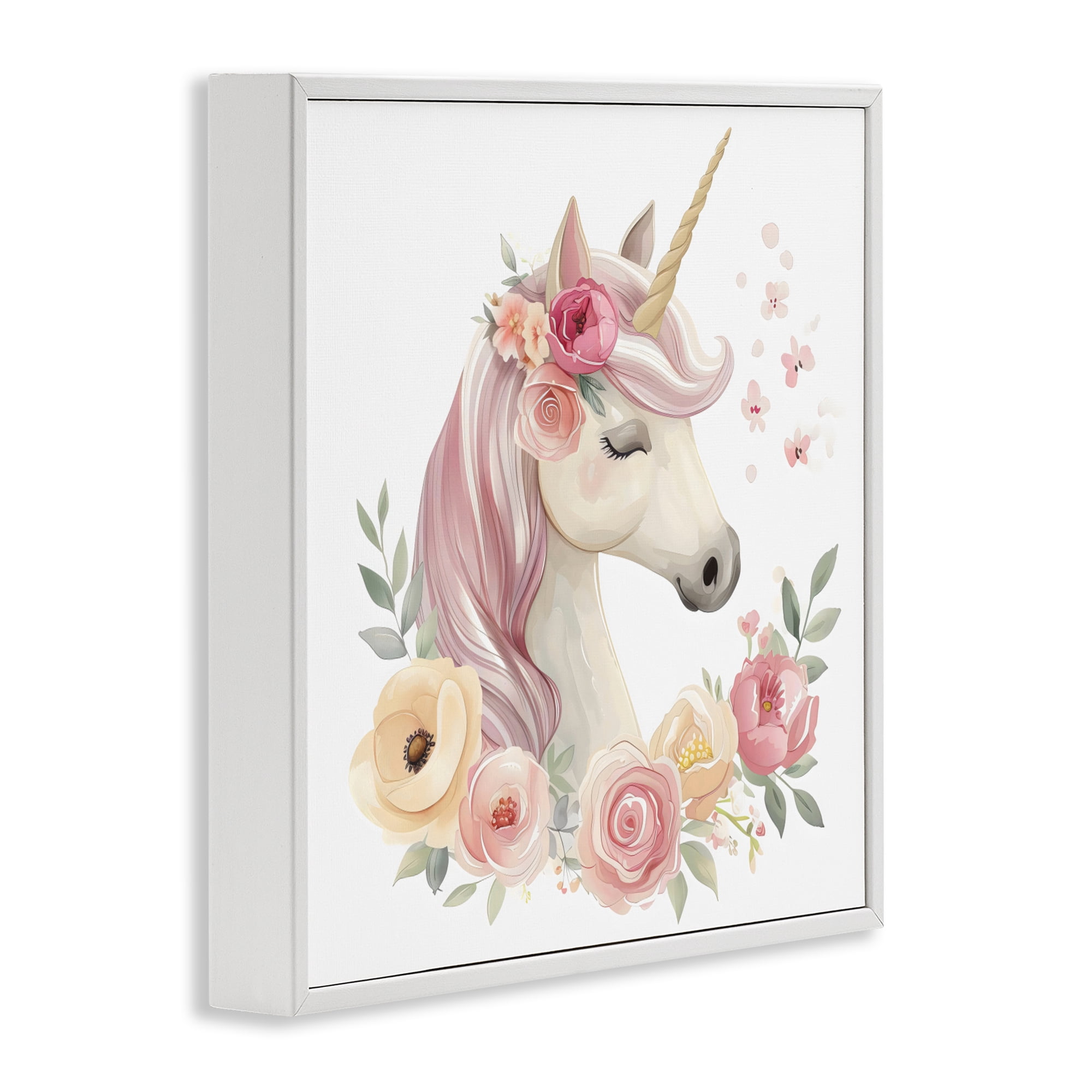 Stupell Industries Unicorn with Floral Wreath White Framed Giclee Art, design by Creative Studio