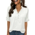 thumbnail image 5 of 3/4 Length Sleeve Womens Tops Solid Color V Neck Spring Shirts Ladies Top Summer Shirt Casual Blouse White M, 5 of 5