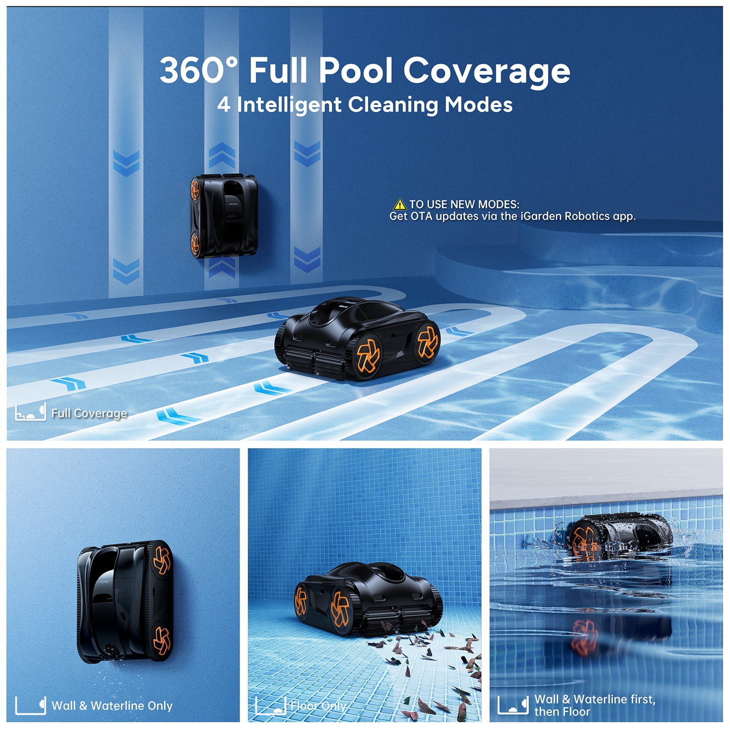 iGarden Robotic Pool Cleaner K Series, Cordless Pool Vacuum Robot for Inground & Above Ground Pools, Smart Navigation, Touchscreen, Self-Parking, Cleans Floor, Wall & Waterline, 220 Min