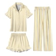 thumbnail image 2 of Purcolt Pajamas for Girls Summer Casual Satin Stripes Button Up Shirts and Shorts Pants Pjs Sets Summer Soft Ruffle Sleepwear Lounge Sets, 2 of 9