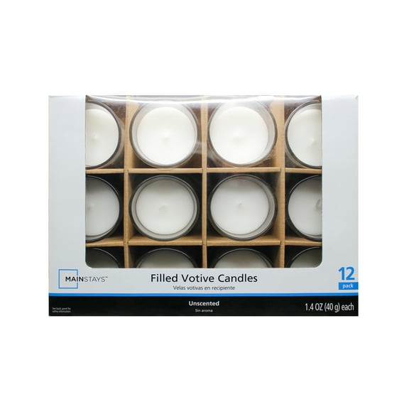 Mainstays Unscented Filled Votive Glass Candles, White, 12-Pack Votive Candles