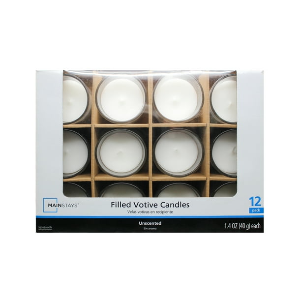Mainstays Unscented Filled Votive Glass Candles, White, 12Pack