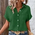 thumbnail image 6 of Tittly Womens Linen Shirt Women'S Gauze Tops Linen Button Up Shirts for Women Womens Blouses Tops Batwing Sleeve Pocket Patched Shirt Work T Shirts Double Layer Wrinkled Fabric Green, 6 of 6
