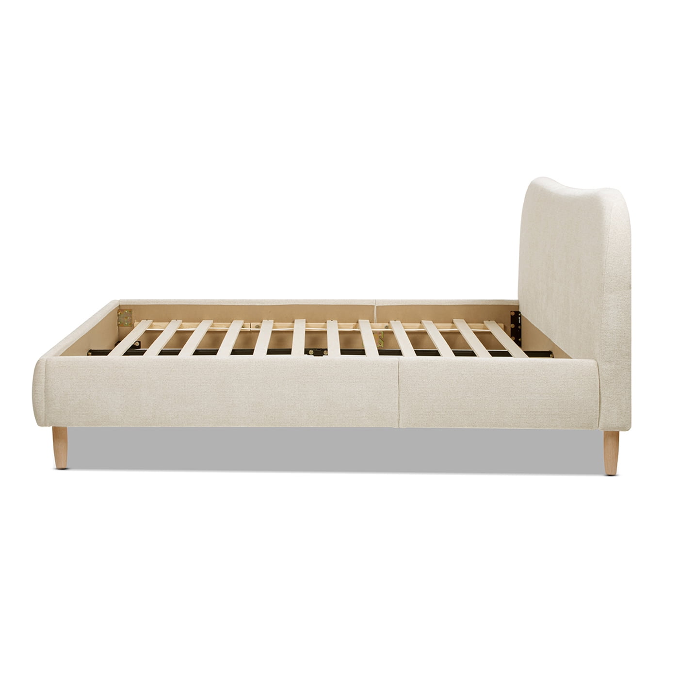 Jennifer Taylor Home Roman Curved Headboard Upholstered Platform Bed Queen Oatmeal Light Beige Chenille