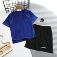 thumbnail image 2 of Leey-World Boys Summer Outfits Boys 2 Piece Athletic Outfits Short Sleeve Sport T-shirt and Shorts Summer Casual Clothes for 6-12 Years Boys 5t Outfit Sets Shorts(Dark Blue,7-8 Years), 2 of 4