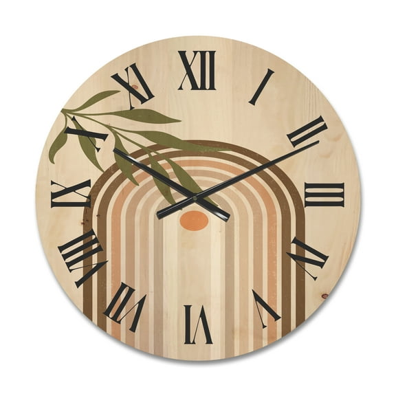 Designart 'Abstract Moon and Sun With Green Leaf I' Modern Wood Wall Clock