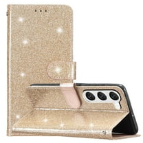 Wallet Case for Samsung Galaxy A15,Decase Women Girls Case with Card Holder Kickstand & Wrist Strap Luxury Bling Glitter PU Leather Flip Card Phone Cover for Galaxy A15,Gold