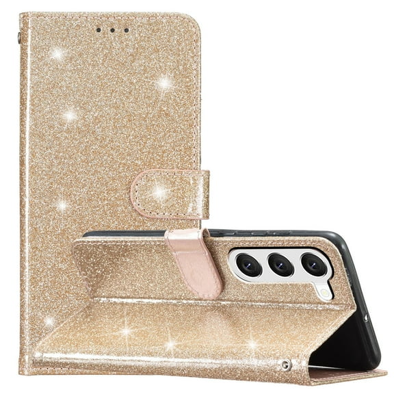 Wallet Case for Samsung Galaxy A15,Decase Women Girls Case with Card Holder Kickstand & Wrist Strap Luxury Bling Glitter PU Leather Flip Card Phone Cover for Galaxy A15,Gold