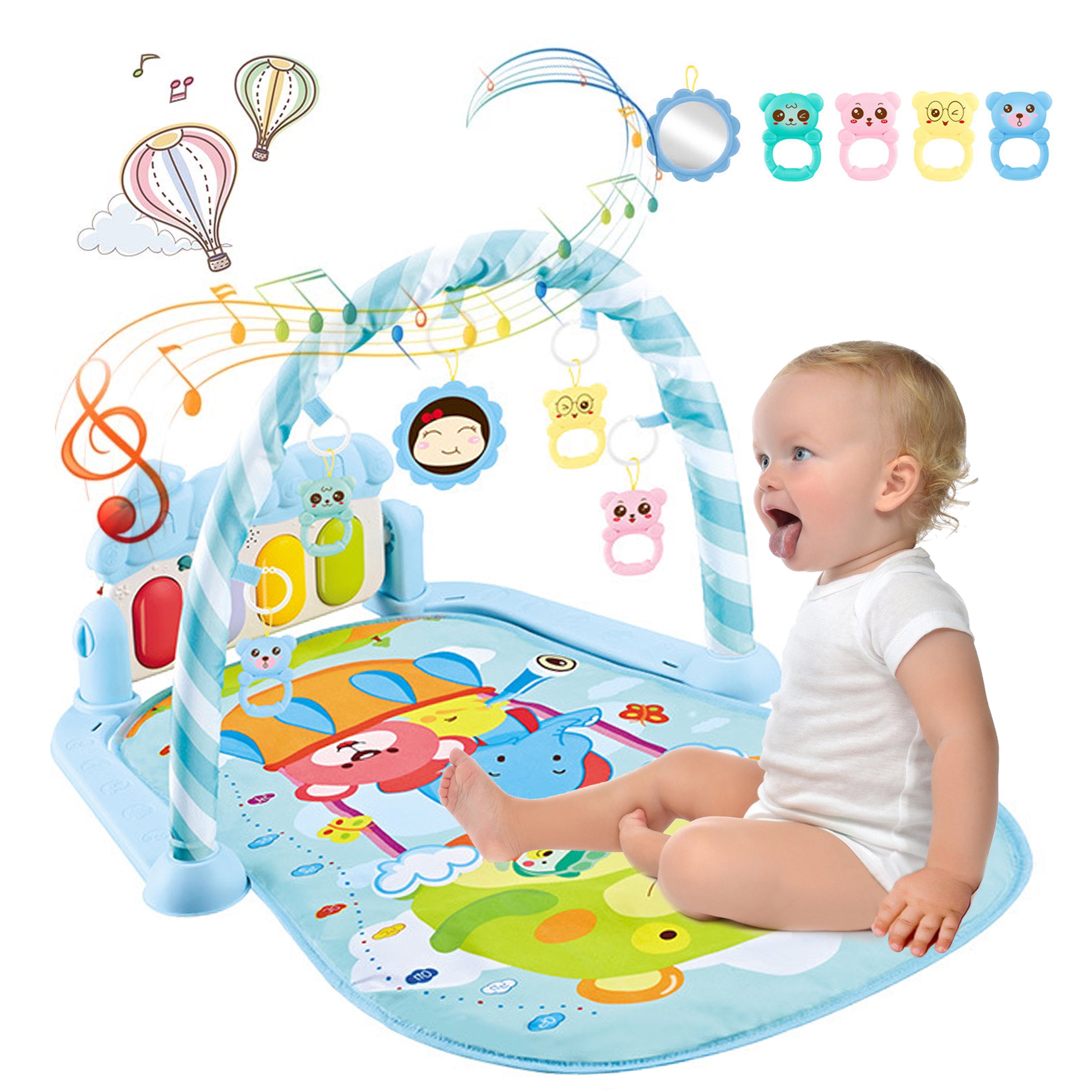 TEAYINGDE Baby Gym Play Mat 3 in 1 Fitness Rack with Music and Lights Fun  Piano Baby Activity Center,Pink