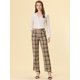 thumbnail image 3 of Pantalones a cuadros Allegra K casuales para mujer con bolsillos pierna recta trabajo oficina caqui negro XS, 3 of 5