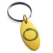 Stainless Steel Greek Mythology Ouroboros Engraved Small Oval Charm Keychain Keyring