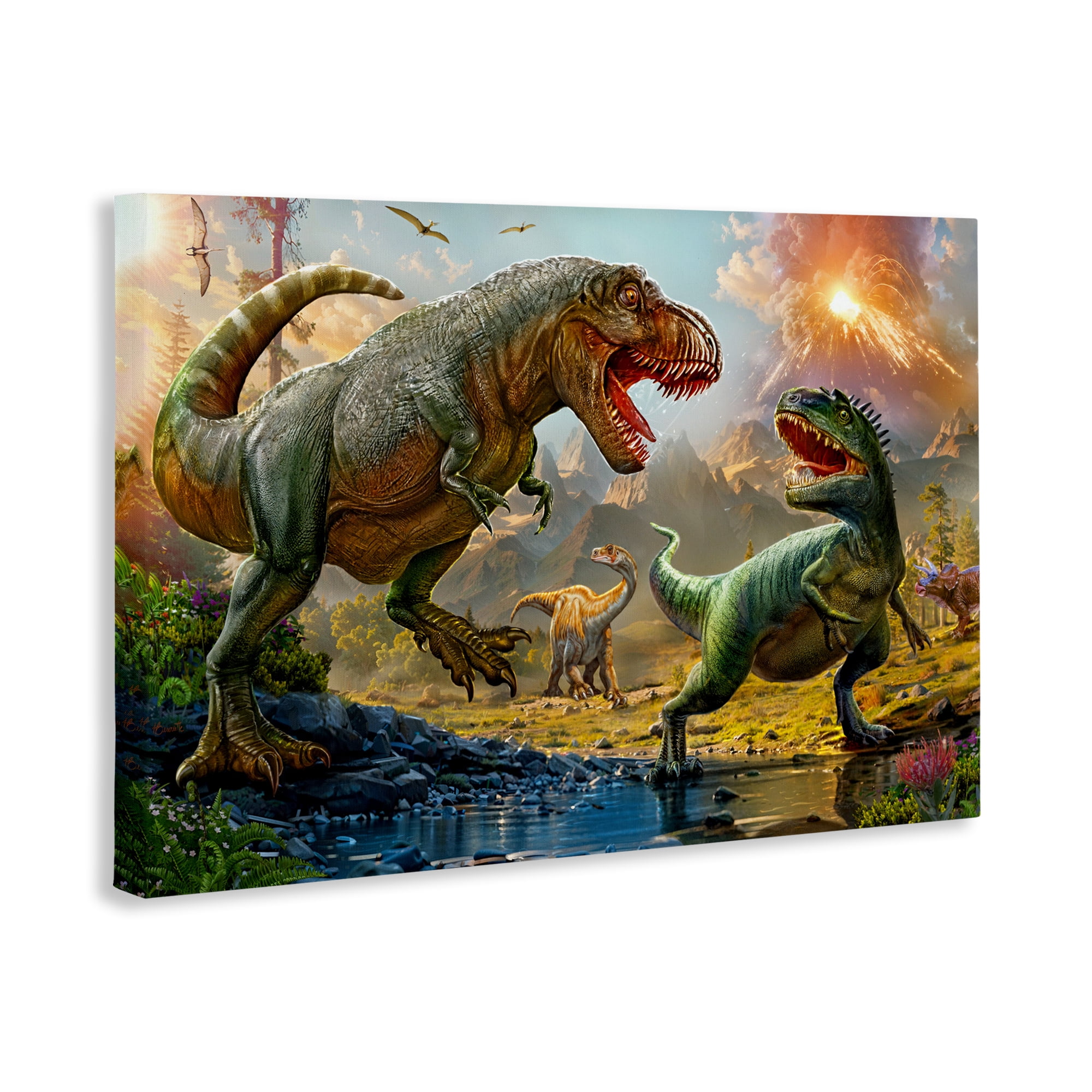 Stupell Industries T-Rex Encounter at Riverbank Canvas Wall Art, design by Henriette Chinaglia