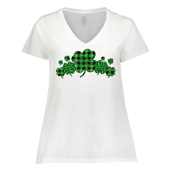 Inktastic St. Patrick's Day Clovers in Plaid Women's Plus Size V-Neck T-Shirt