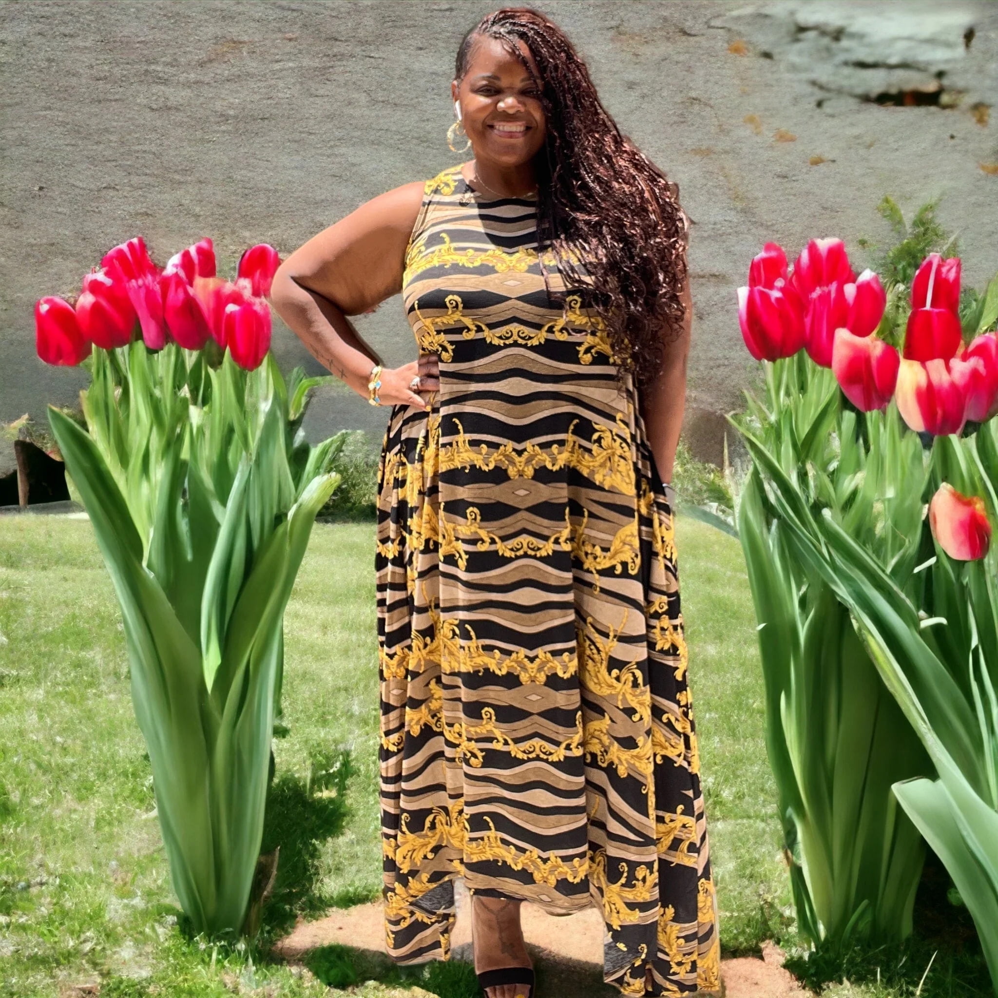 Women s Plus Black And Gold Maxi Dress Walmart