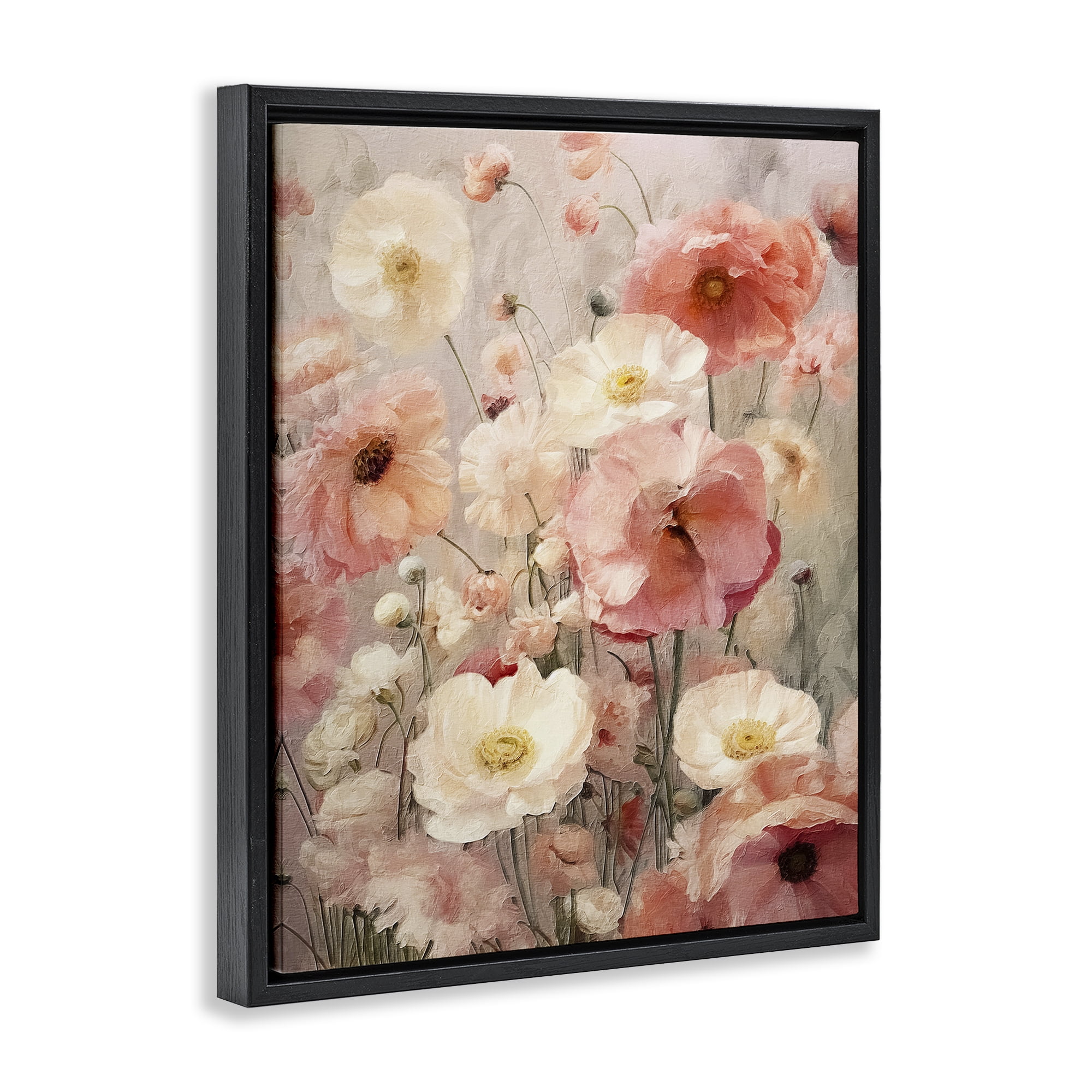 Stupell Industries Blush Floral Pattern Botanical & Floral Painting Black Floater Framed Art Print Wall Art, 17 x 21