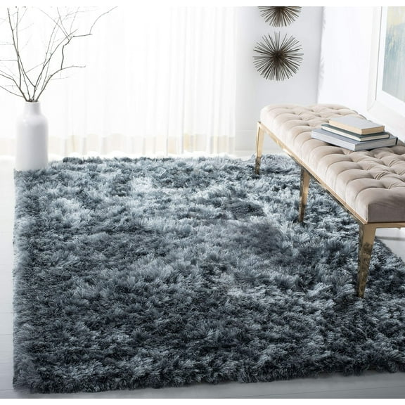 SAFAVIEH Ocean Trellis Solid Plush Polyester Shag Area Rug, Slate, 8' x 10'