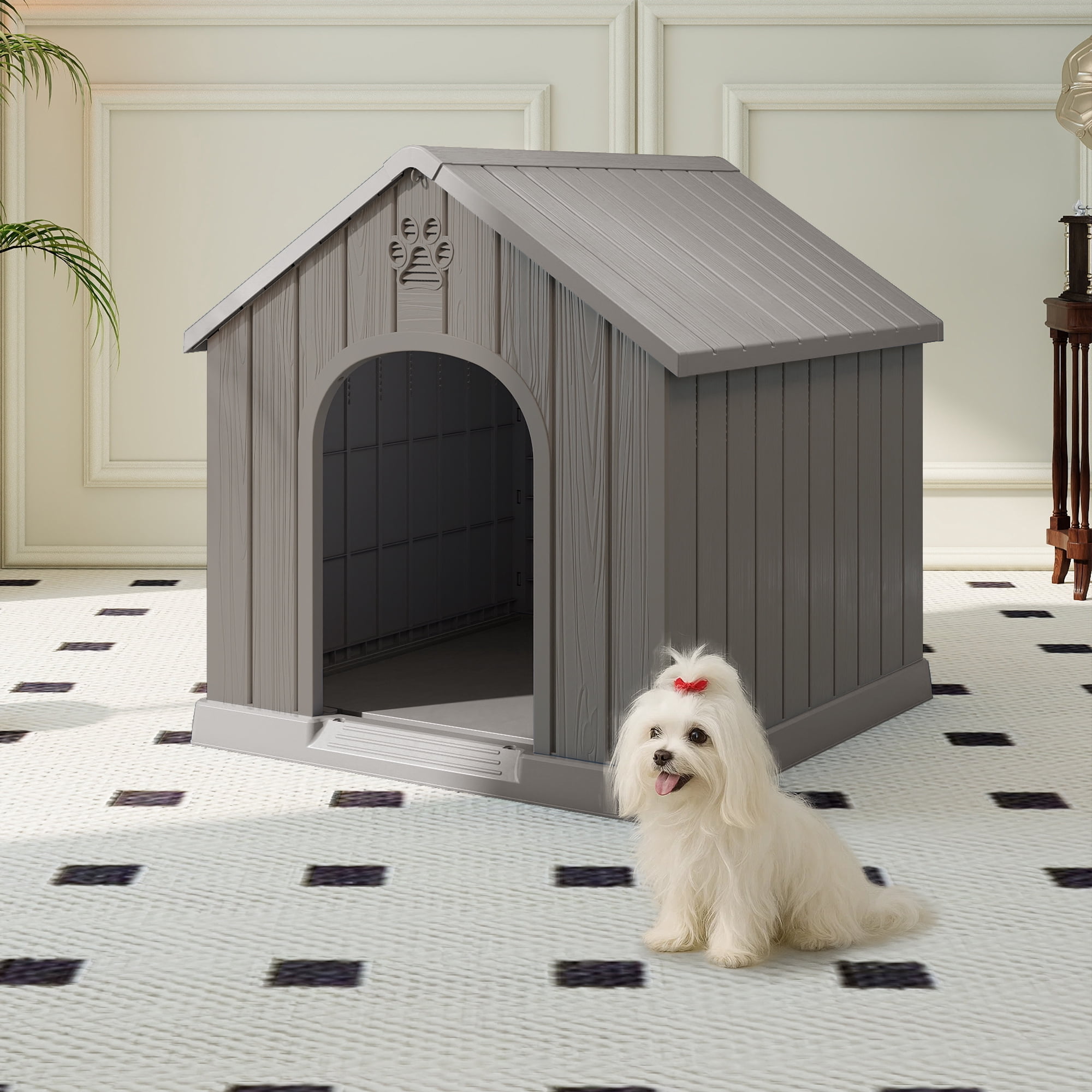 FICARTS Indoor/Outdoor Weather-Resistant Dog House, Elevated Pet Shelter with Sloped Roof & Ventilation, Durable Dog Kennel for Medium to Large Dogs